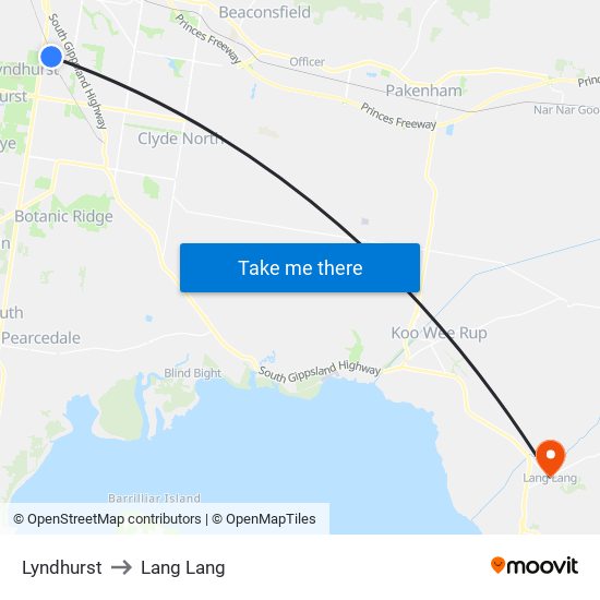 Lyndhurst to Lang Lang map