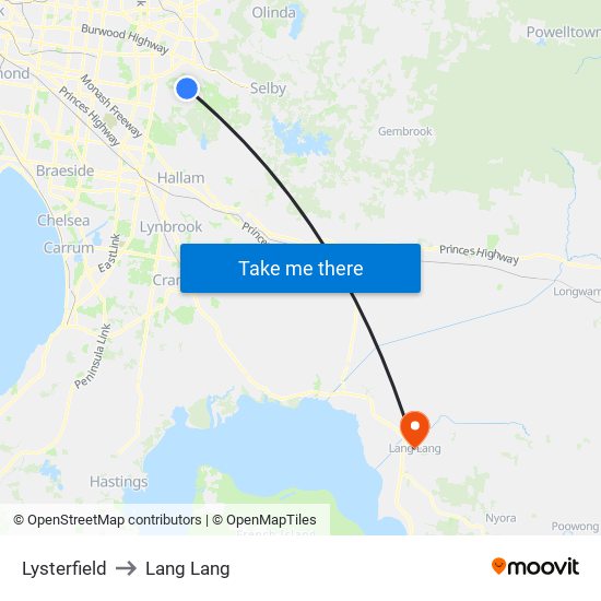 Lysterfield to Lang Lang map