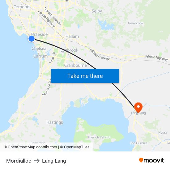 Mordialloc to Lang Lang map