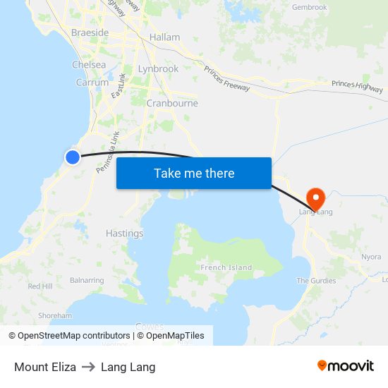 Mount Eliza to Lang Lang map