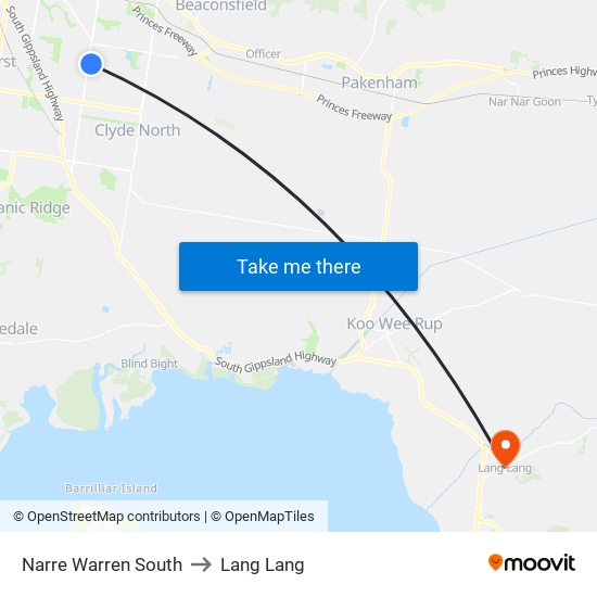 Narre Warren South to Lang Lang map