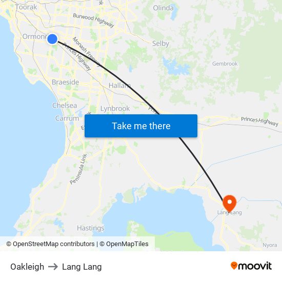 Oakleigh to Lang Lang map