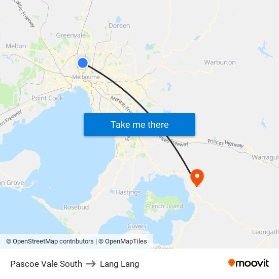 Pascoe Vale South to Lang Lang map