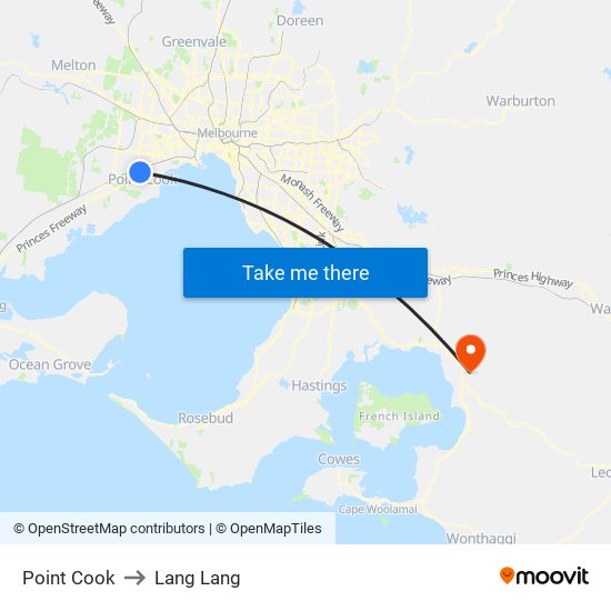 Point Cook to Lang Lang map