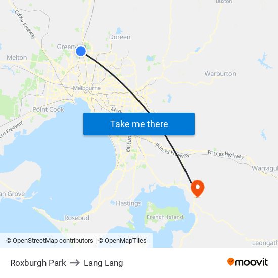 Roxburgh Park to Lang Lang map