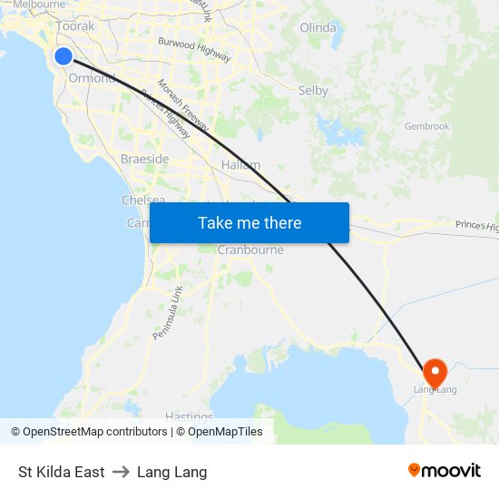 St Kilda East to Lang Lang map