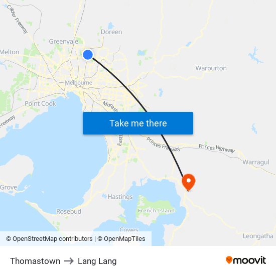 Thomastown to Lang Lang map