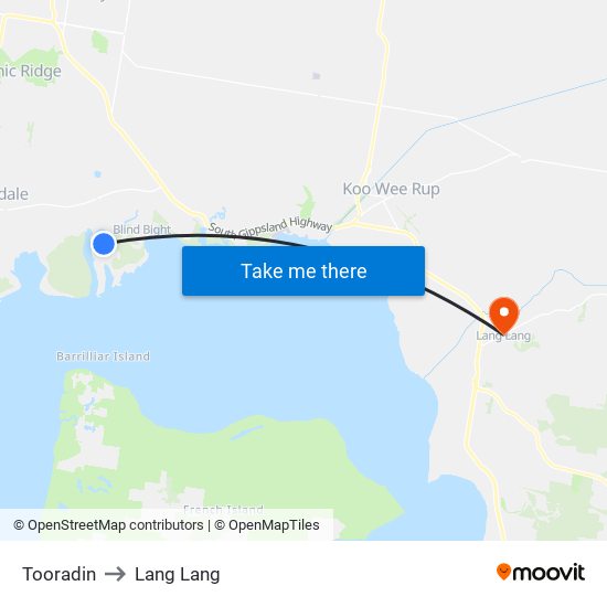 Tooradin to Lang Lang map