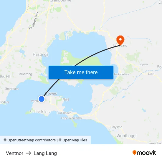 Ventnor to Lang Lang map