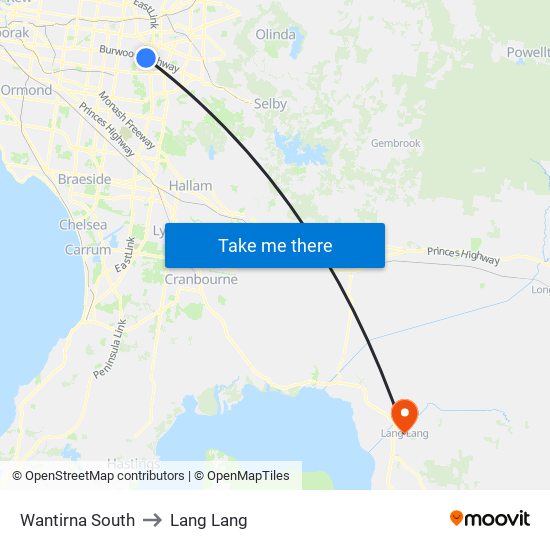 Wantirna South to Lang Lang map