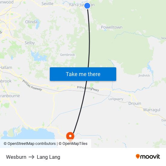 Wesburn to Lang Lang map