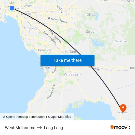 West Melbourne to Lang Lang map