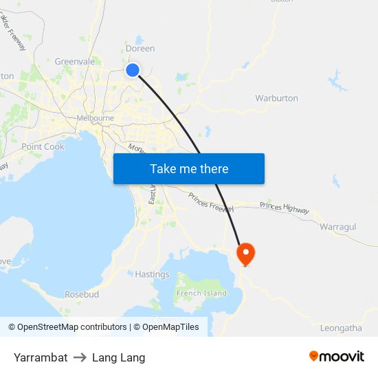 Yarrambat to Lang Lang map