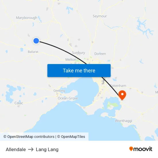 Allendale to Lang Lang map