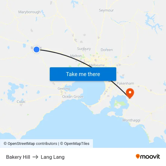 Bakery Hill to Lang Lang map