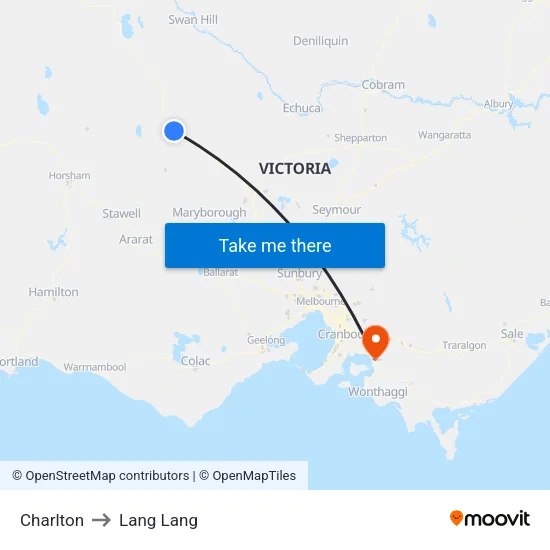 Charlton to Lang Lang map