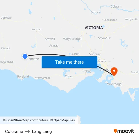 Coleraine to Lang Lang map