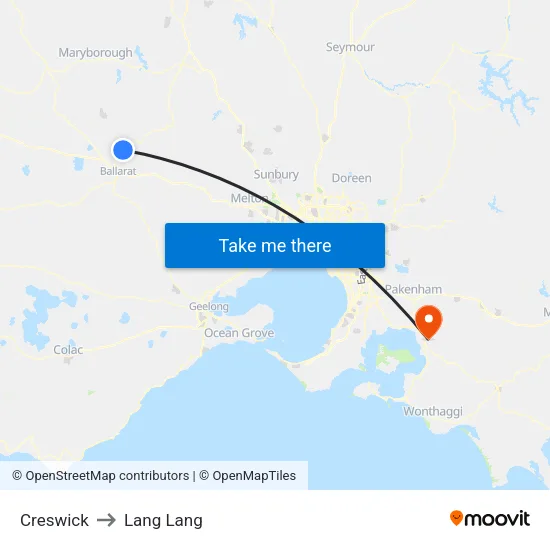 Creswick to Lang Lang map