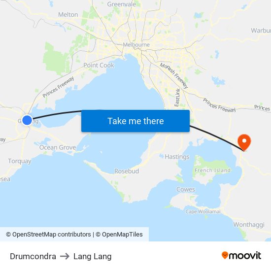 Drumcondra to Lang Lang map