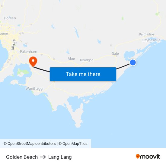 Golden Beach to Lang Lang map