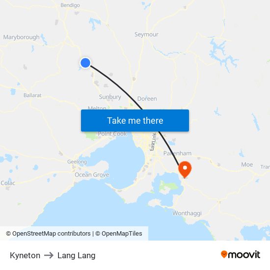 Kyneton to Lang Lang map