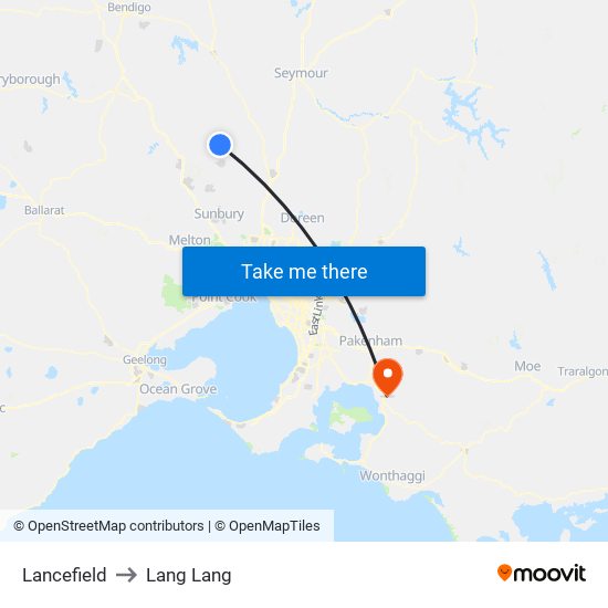 Lancefield to Lang Lang map