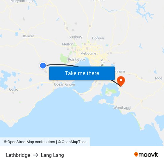 Lethbridge to Lang Lang map