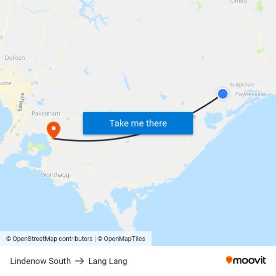 Lindenow South to Lang Lang map