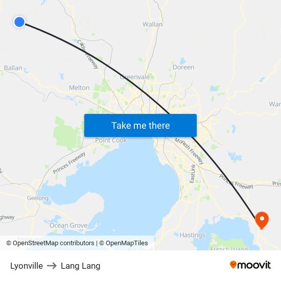 Lyonville to Lang Lang map