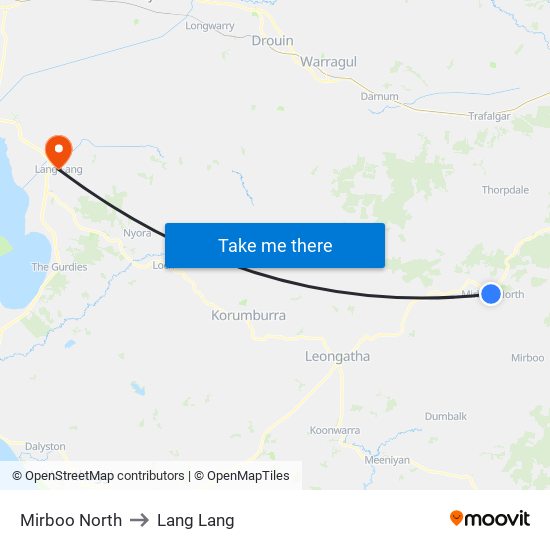 Mirboo North to Lang Lang map