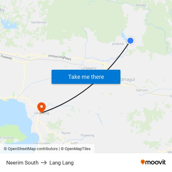 Neerim South to Lang Lang map