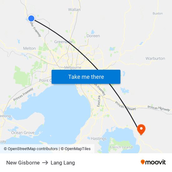 New Gisborne to Lang Lang map