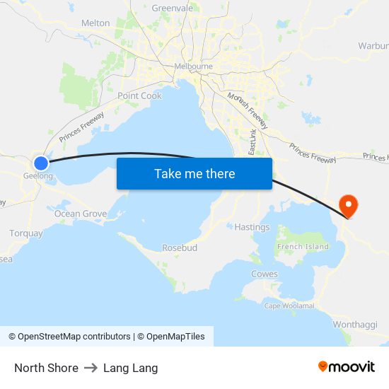 North Shore to Lang Lang map