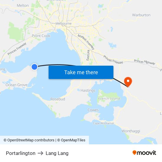 Portarlington to Lang Lang map