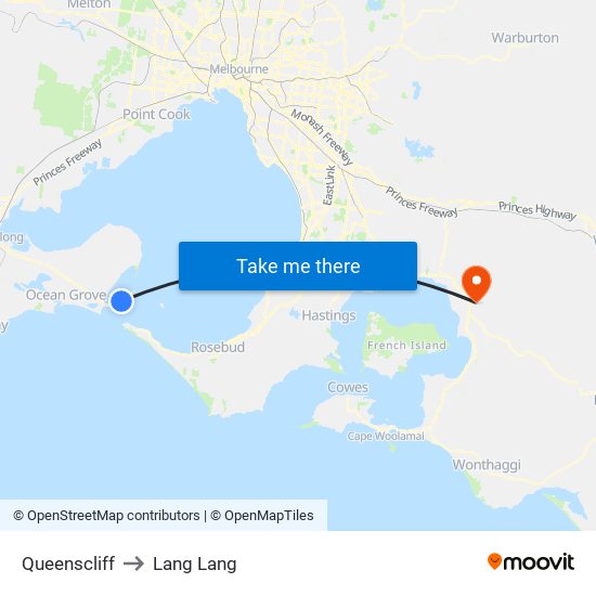 Queenscliff to Lang Lang map