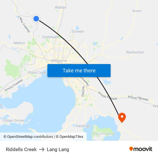 Riddells Creek to Lang Lang map