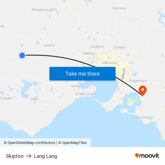 Skipton to Lang Lang map