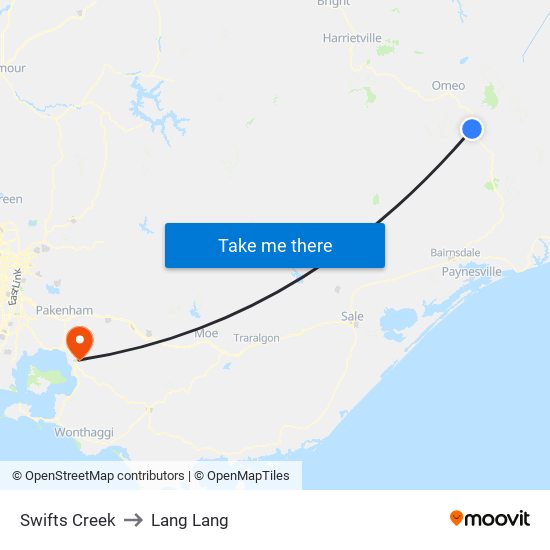 Swifts Creek to Lang Lang map