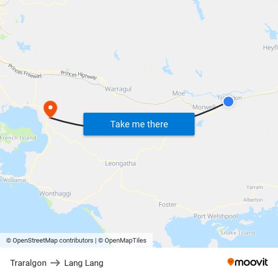 Traralgon to Lang Lang map