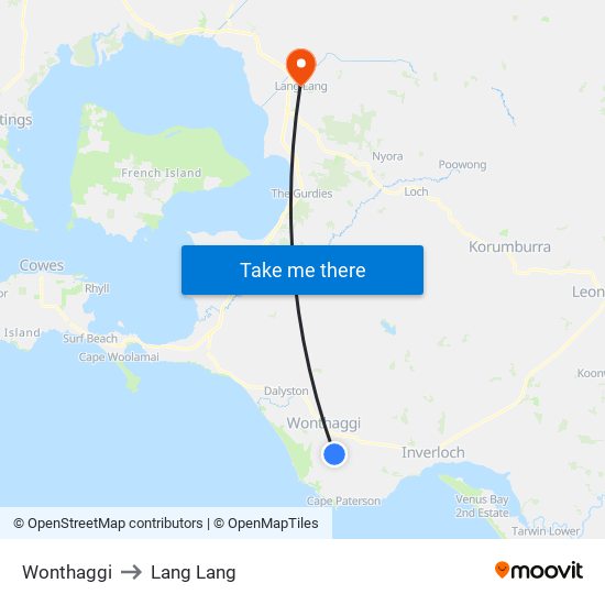 Wonthaggi to Lang Lang map