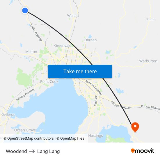 Woodend to Lang Lang map