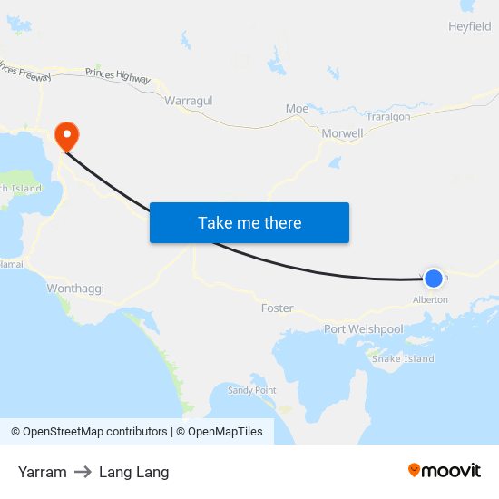 Yarram to Lang Lang map