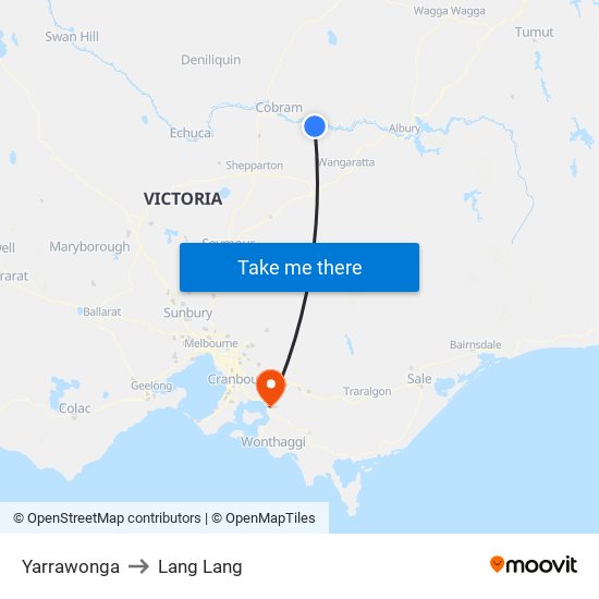 Yarrawonga to Lang Lang map