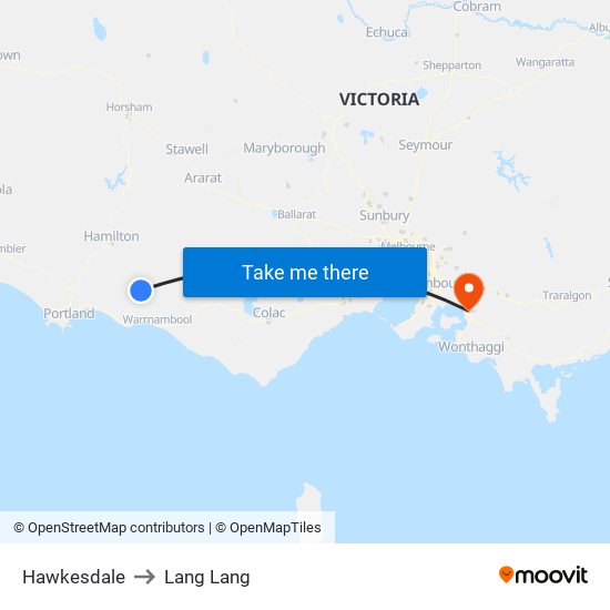 Hawkesdale to Lang Lang map