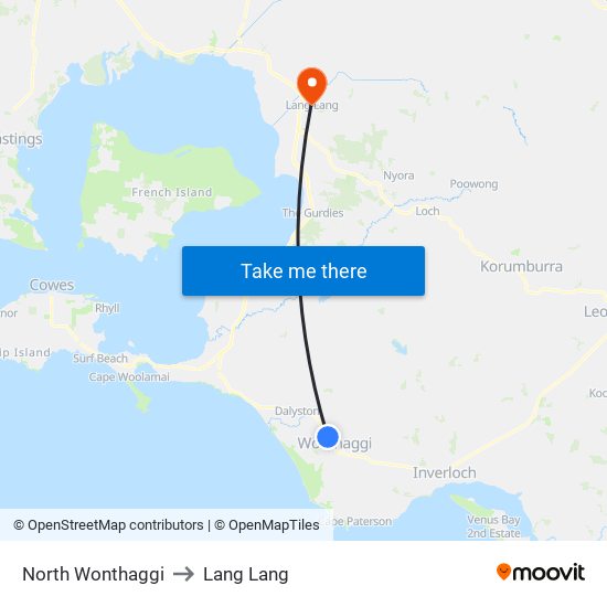 North Wonthaggi to Lang Lang map