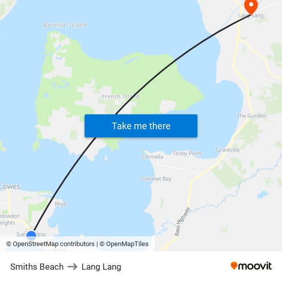 Smiths Beach to Lang Lang map