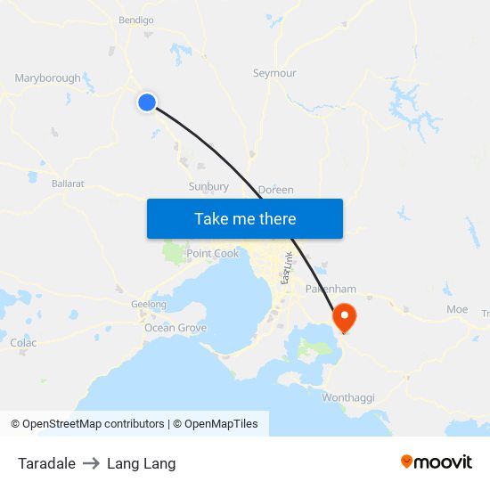 Taradale to Lang Lang map