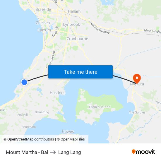 Mount Martha - Bal to Lang Lang map