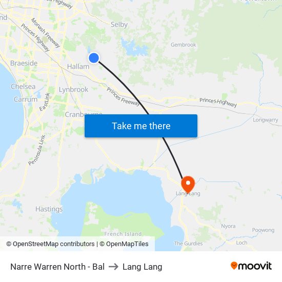 Narre Warren North - Bal to Lang Lang map