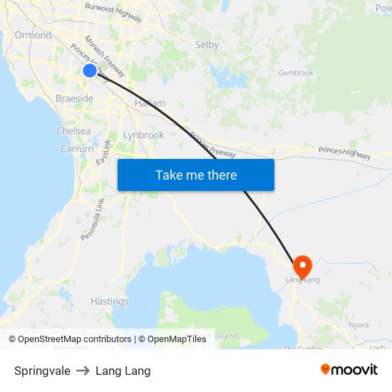 Springvale to Lang Lang map